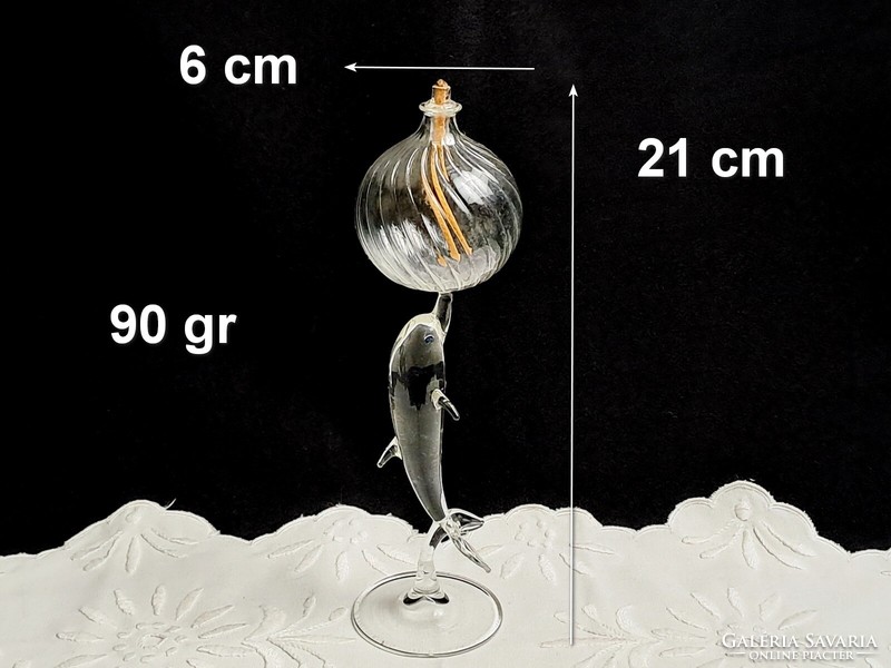 Különleges delfin alakú üveg mécses 21 cm magas