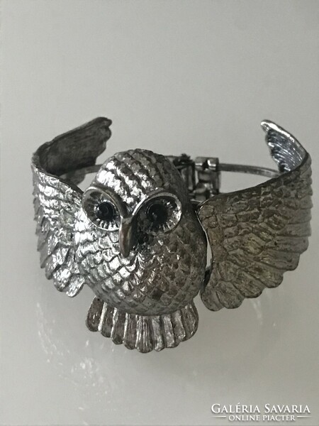 Owl-shaped, silver-plated bracelet, spring closure