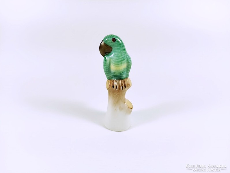 Herend, green parrot on a tree branch, bird, hand-painted porcelain figure, perfect! (B127)