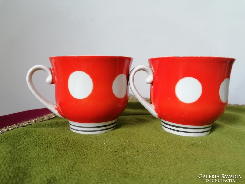 Russian porcelain retro polka dot cup - mug pair