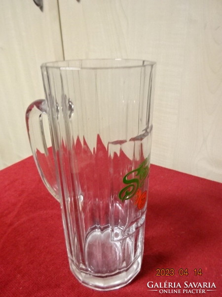 Glass beer mug with sopron inscription. Its height is 20 cm. Jokai.