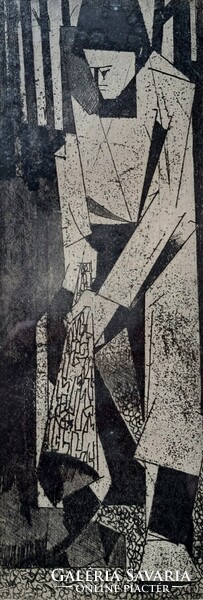 László Ficzere etching 1964 - constructivist - artist from Miskolc