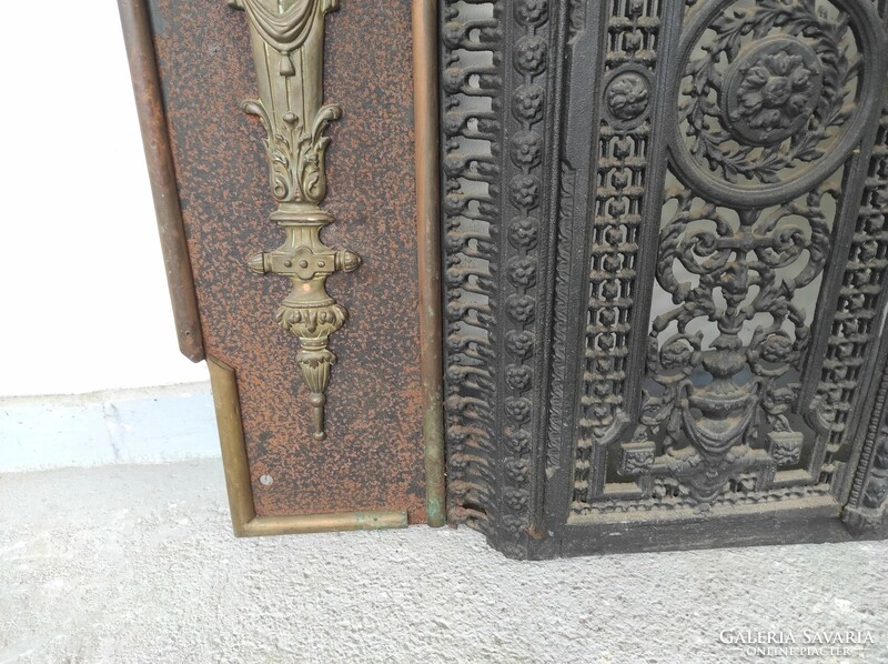 Antique metal copper overlay stove fireplace with cast iron door frame 619 7227