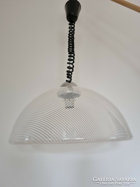 Transparent white striped Guzzini meblo, adjustable height ceiling lamp