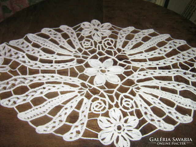 Dreamy white sewn lace tablecloth