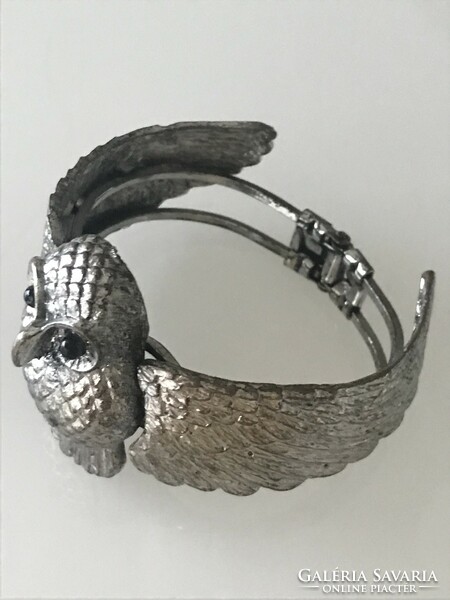Owl-shaped, silver-plated bracelet, spring closure