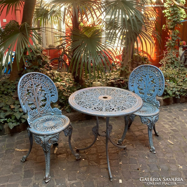 Turquoise garden furniture set - 2 chairs + table -