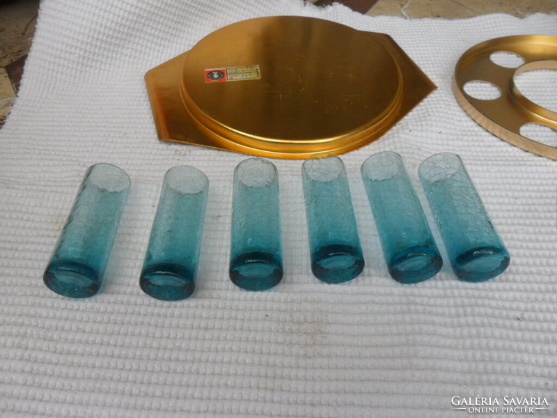 Rare blue Carcag veil glass short drink glass set with picture gallery bottom wallet