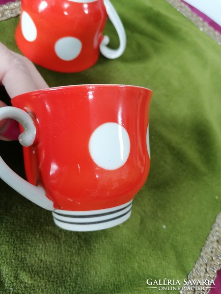 Russian porcelain retro polka dot cup - mug pair