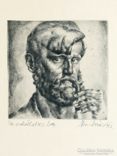 Aba-Novák Vilmos Önarckép 1923. Rézkarc | Én Szakállal 1923-ban
