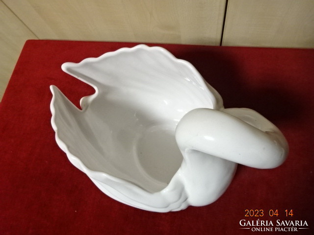 Hungarian glazed ceramic bowl, swan shape, white, height 22.5 cm. Jokai.