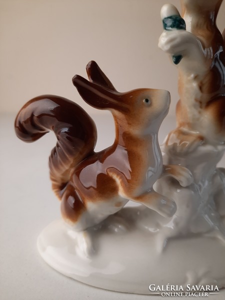 Retro porcelán szobor, mókus pár figura