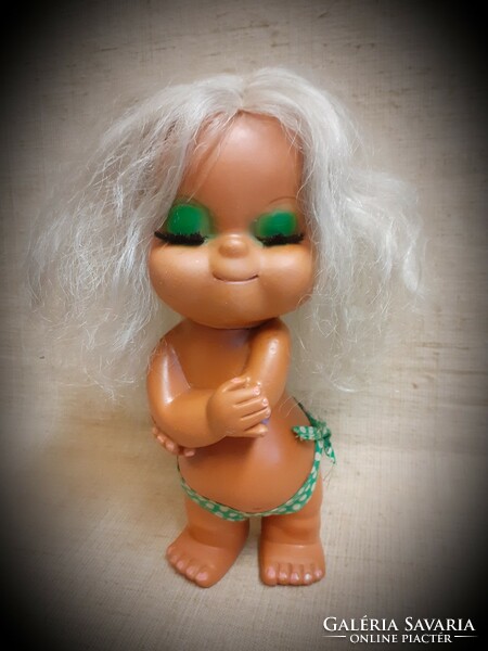 Old marked rare gesturing rubber doll with braided hair