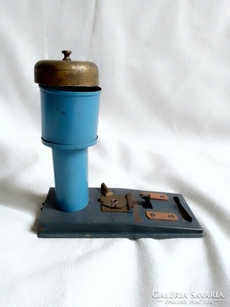 Antik régi kék vasúti jelző csengő JEP France 0-ás modell 1920-30 terepasztal kiegészítő lemezjáték