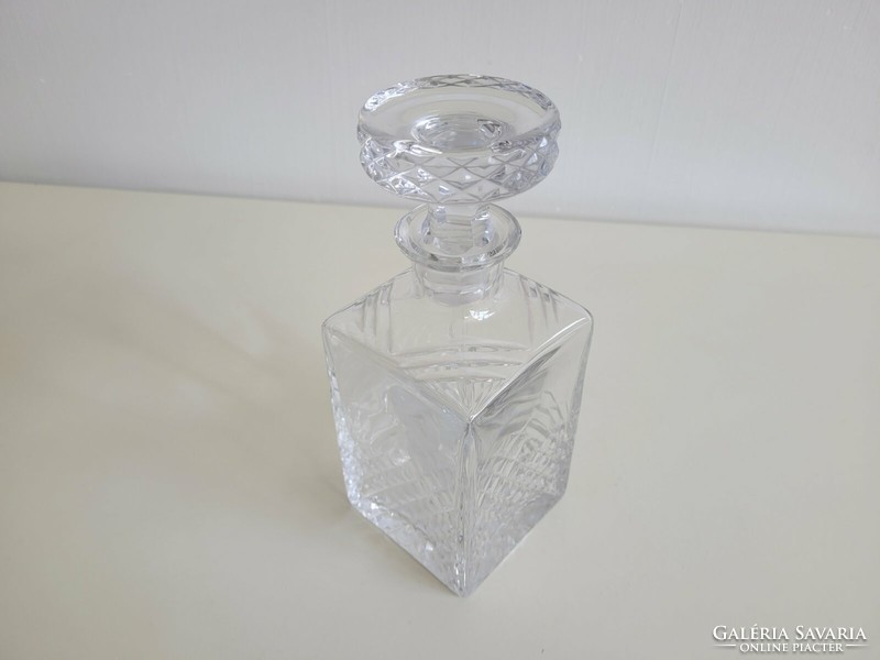 Old drinking glass square crystal whiskey corked bottle
