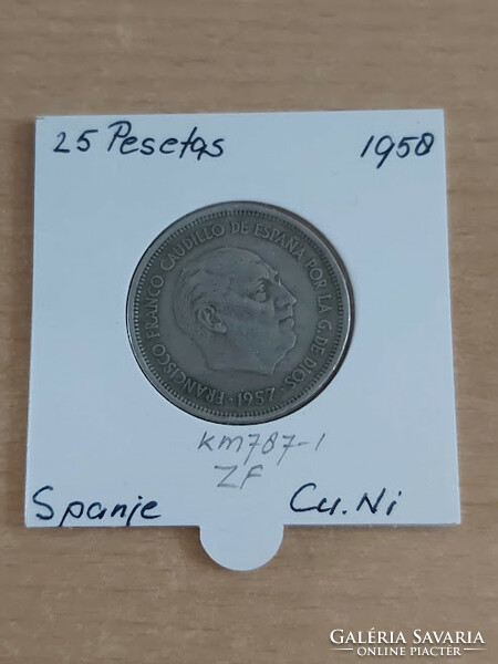 Spanish 25 pesetas 1957 (58) cuni, gral. Francisco franco in a paper case