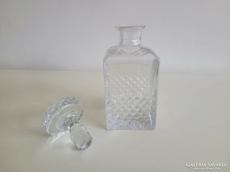 Old drinking glass square crystal whiskey corked bottle