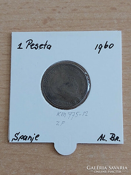 Spanish 1 peseta 1953 (60) aluminum-bronze, gral. Francisco franco in a paper case