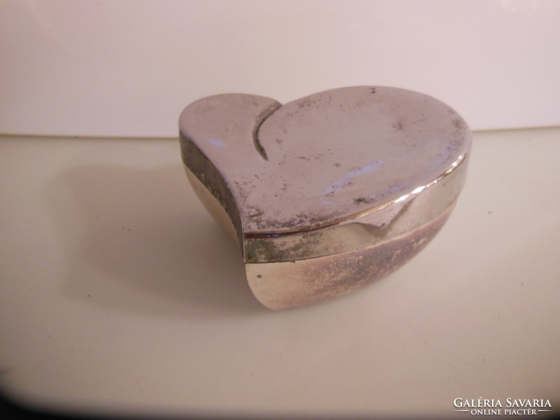 Jewelry holder heart - 11 x 11 x 5 cm - silver plated - velvet - heavy - solid - old - Austrian - flawless