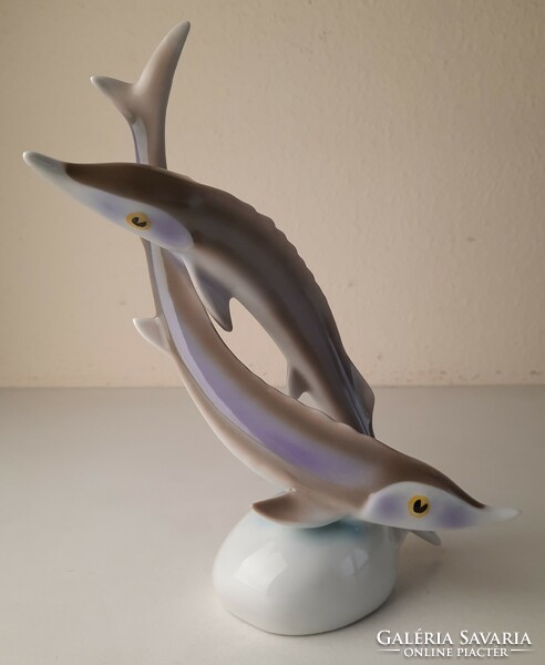 Hollóháza porcelain statue, 2 fish (a pair of fish) figurines