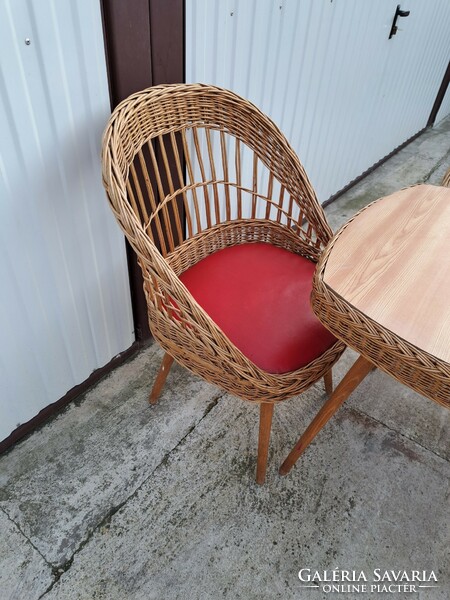 Retro rattan set table + 4 armchairs nostalgia furniture legacy