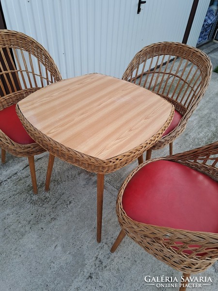 Retro rattan set table + 4 armchairs nostalgia furniture legacy