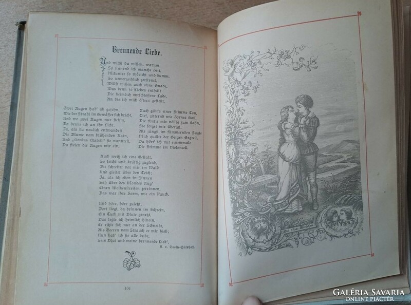 Német gótbetűs szerelmes versek ZETTEL.. HEIDENRÖSLEIN --KEPLER rajzaival 1885 körül STUTTGART