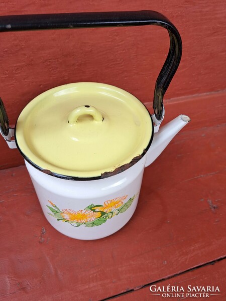 3  literes zománcos teáskanna teafőző  kanna zománcozott falusi paraszti dekoráció