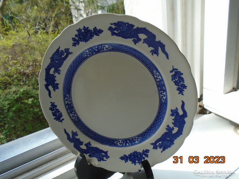 1930 English royal cauldon blue dragon cake plate with a Chinese blue dragon pattern