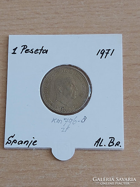 Spanish 1 peseta 1966 (71) aluminum-bronze, gral. Francisco franco in a paper case