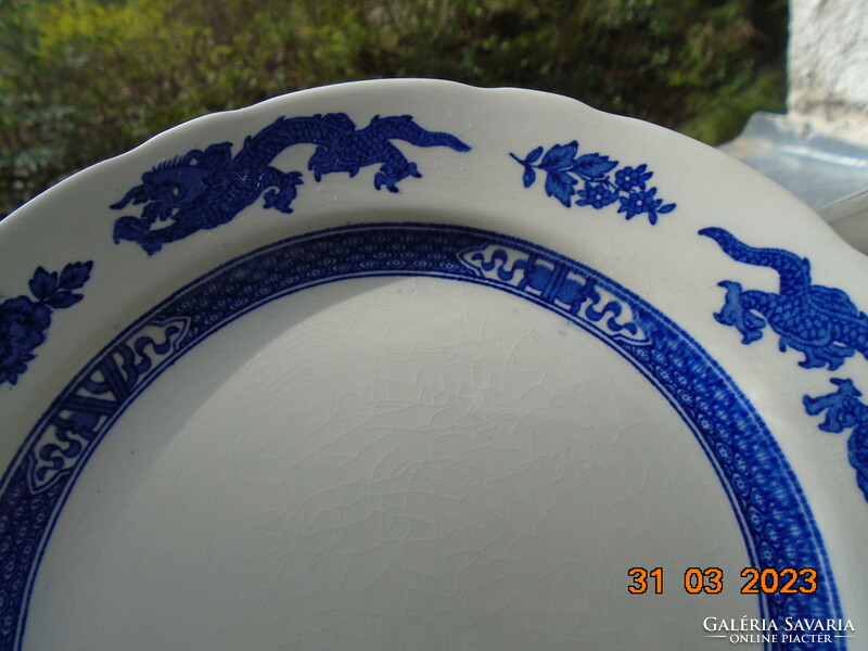 1930 English royal cauldon blue dragon cake plate with a Chinese blue dragon pattern