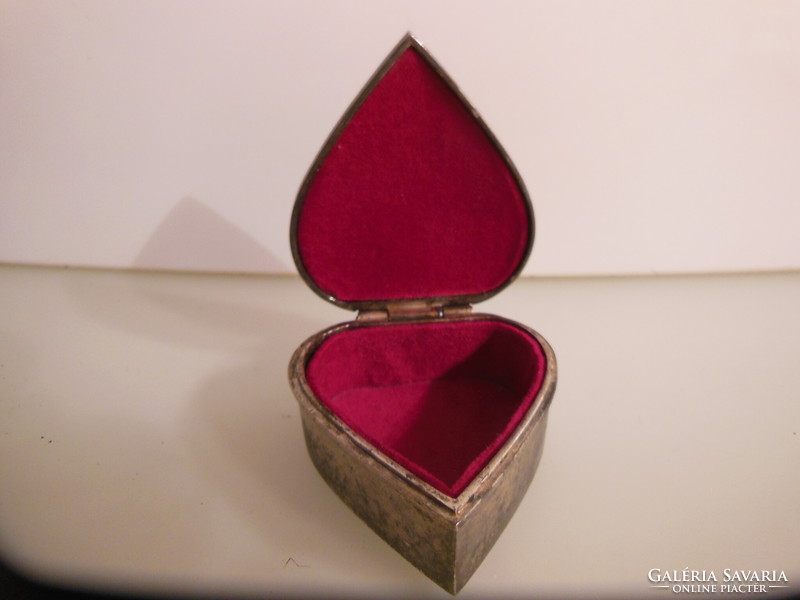 Jewelry holder heart - 7 x 6 x 2.5 cm - silver plated - velvet - heavy - solid - old - Austrian - flawless