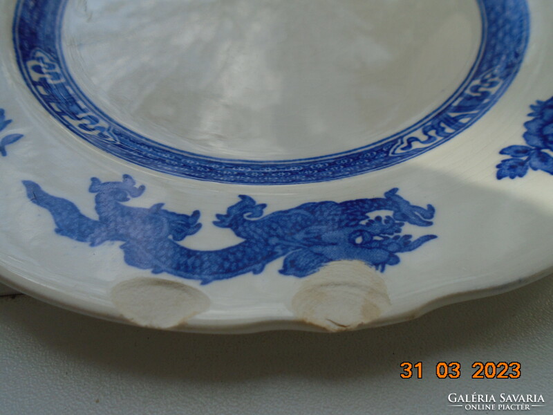 1930 English royal cauldon blue dragon cake plate with a Chinese blue dragon pattern