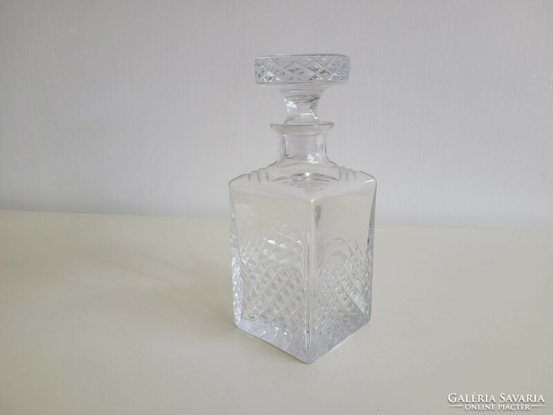 Old drinking glass square crystal whiskey corked bottle