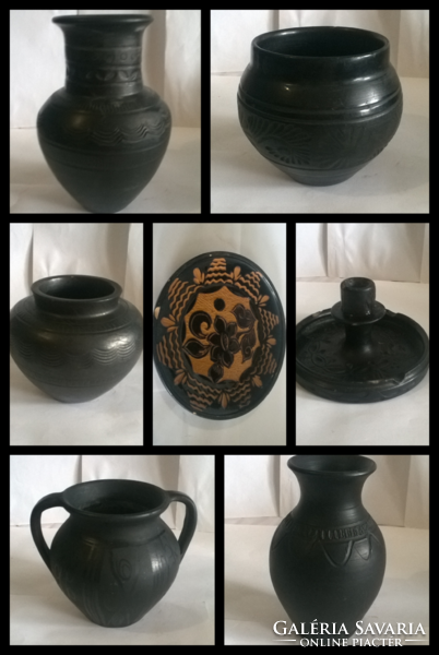 Black vases, candle holders, decorative plates 7 pcs