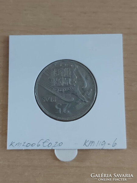 Spanish 25 pesetas 1957 (65) cuni, gral. Francisco franco in a paper case
