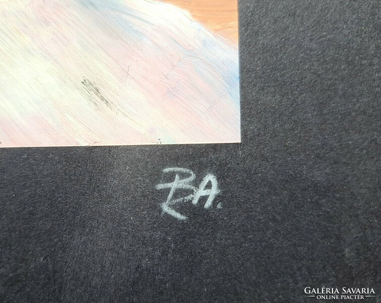 Hangulatos olajfestmény - férfi az asztalnál (24x16 cm) PKA vagy PRA azonosítatlan monogram