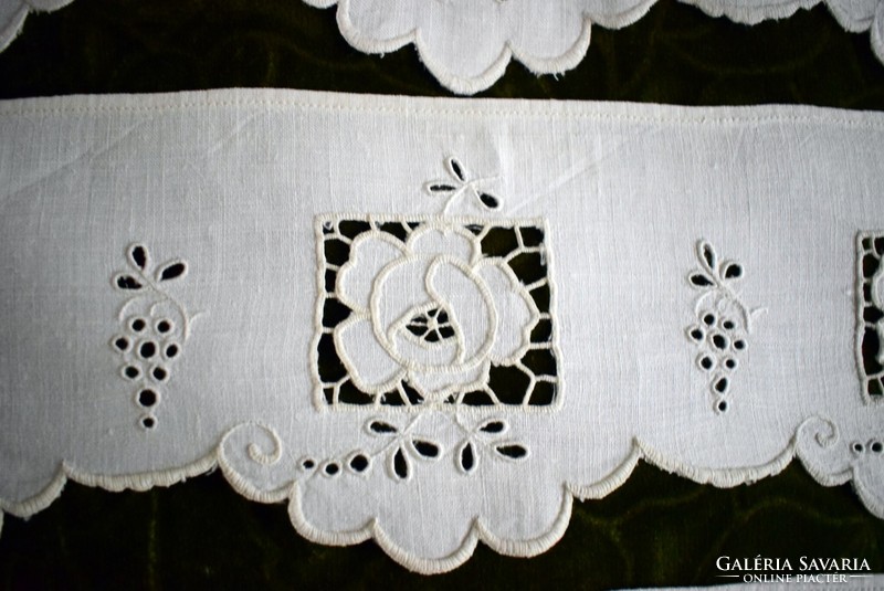 Art Nouveau lace shelf ornament drapery curtain madeira hole embroidery ~120 x11.5 cm x 4 pcs. Set