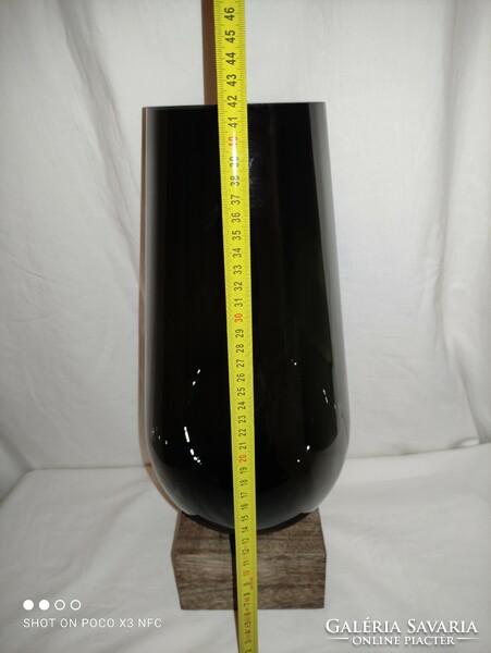 Half a meter! Excellent gift idea! A glass vase standing on a unique wooden platform in gray-blue color
