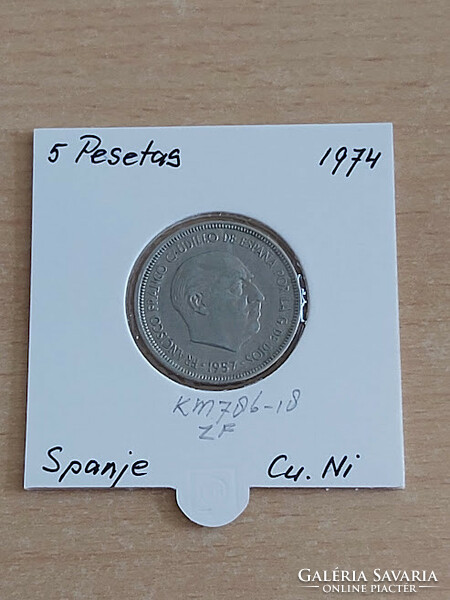 Spanish 5 pesetas 1957 (74) cuni, gral. Francisco franco in a paper case