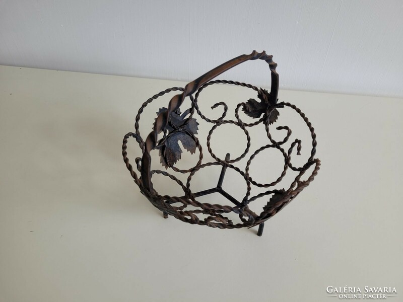 Old iron fruit basket vintage wrought iron basket with grape leaf pattern