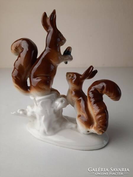 Retro porcelain statue, squirrel couple figures