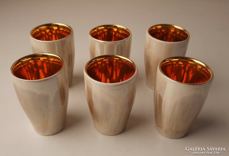 6 retro ceramic liqueur glasses, gilded inside