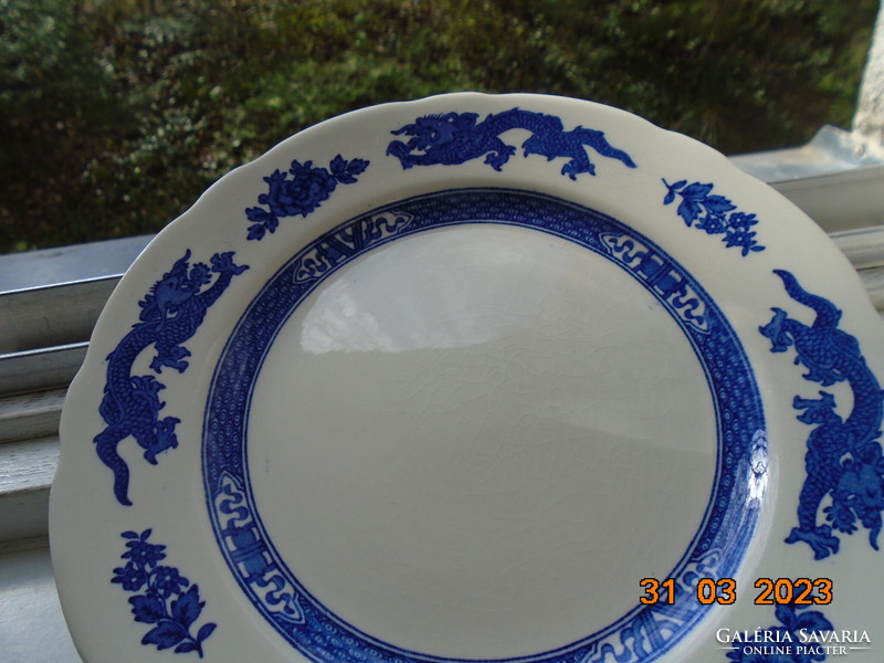 1930 Angol Royal Cauldon Blue Dragon kínai Kék Sárkány mintás süteményes tányér