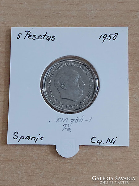 Spanish 5 pesetas 1957 (58) cuni, gral. Francisco franco in a paper case