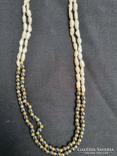 Freshwater pearl and hematite jewelry set bracelet and necklace