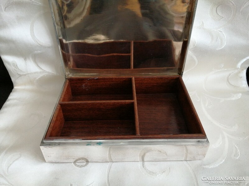 Silver card holder box with wooden insert