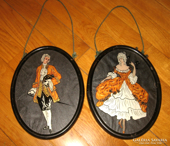 A real curiosity!! 1928 Rococo pair of hand-painted glass pictures in oval frames