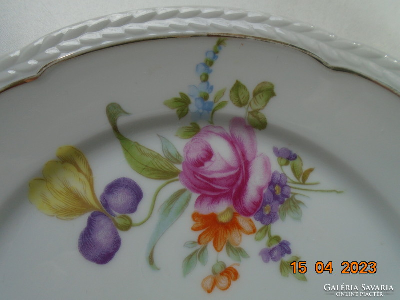 Rosenthal Thomas hand-painted unique Meissen flower pattern, empire bay leaf rim, cake plate