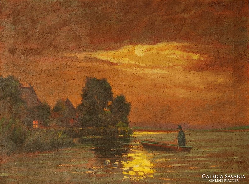 Visnyai Z.: Csónakos holdfényben - olaj-vászon festmény, keretezve